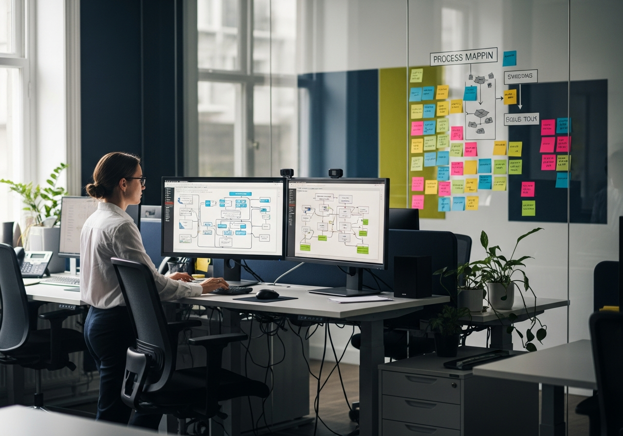 Consultant working on process mapping and workflow design