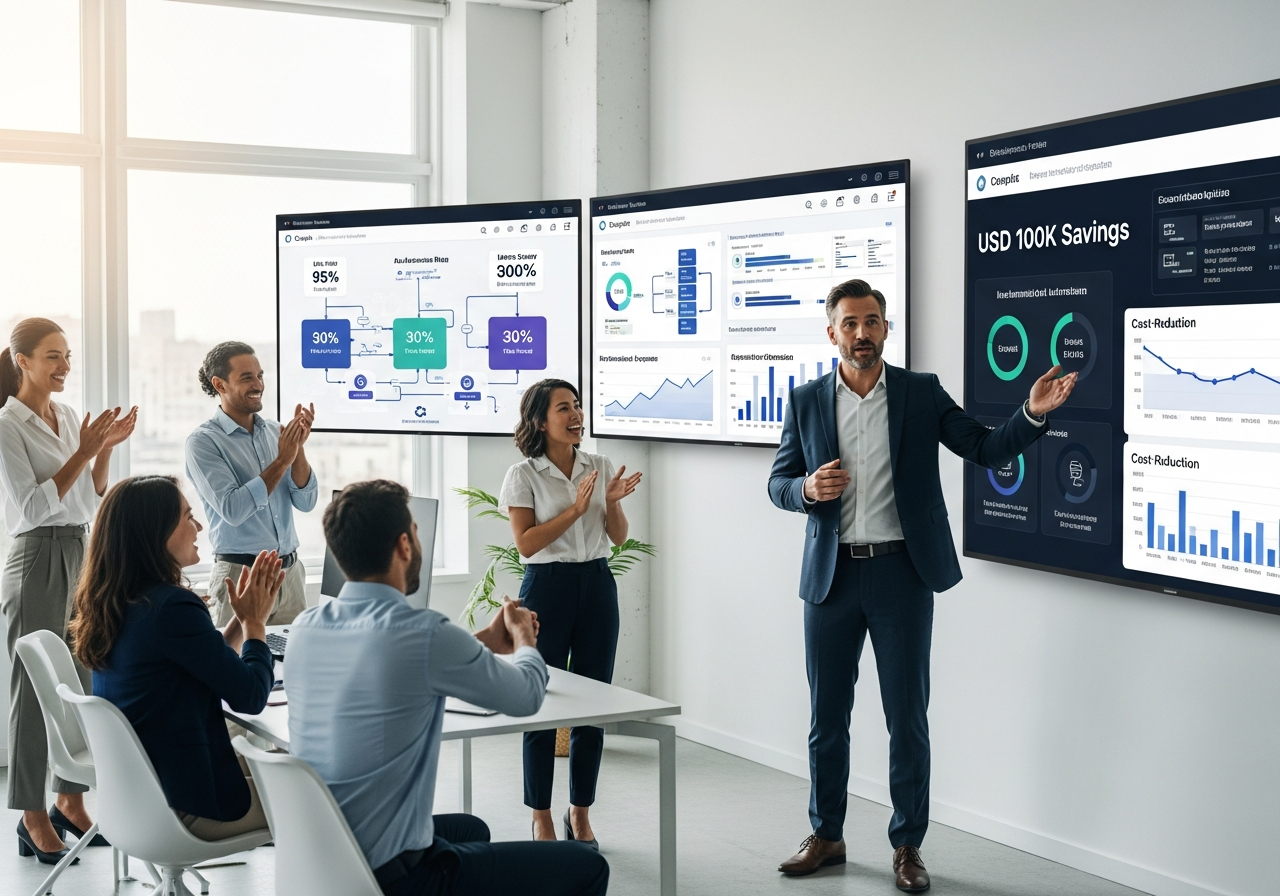 Productivity metrics dashboard showing automation savings